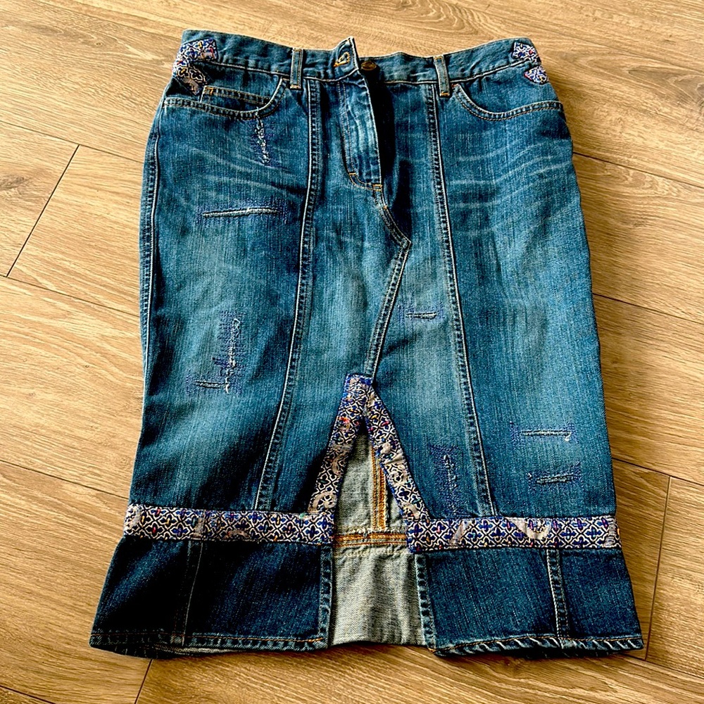 Distressed jean skirt